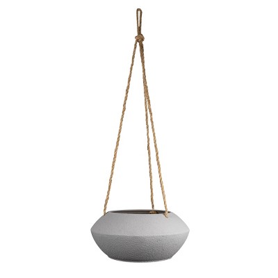 5" x 11.25" Wide Textured Sandy Gray Metal Decorative Indoor Hanging Jute Rope Planter