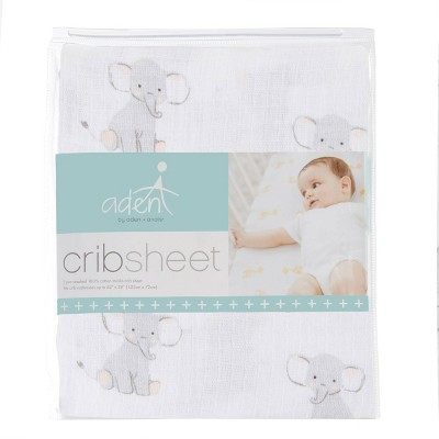 Gray Safari Elephant Print Cotton Muslin Crib Sheet