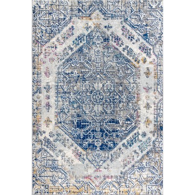 Reversible Blue-Cream 8' x 10' Synthetic Vintage Persian Rug
