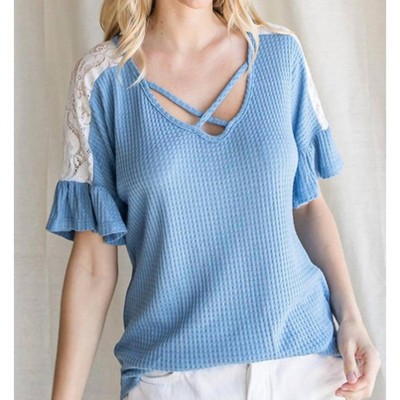 Women's Waffle Knit Crisscross Top - 7th Ray
