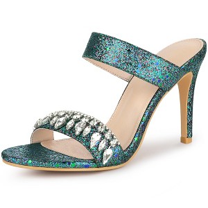 Allegra K Women's Glitter Rhinestone Stiletto Heels Sandals - 1 of 4