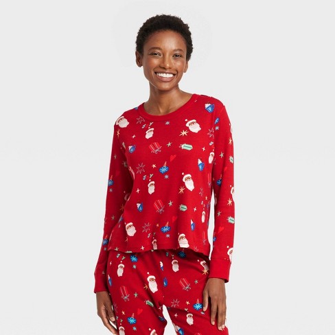 Women s Santa Print Cotton Ribbed Holiday Matching Family Pajama Shirt Wondershop Red Target