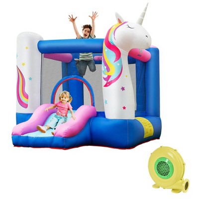 Costway Slide Bouncer Inflatable Jumping Castle Basketball Game w/ 480W Blower