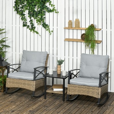 Maggift Patio Seating Set 3-Piece with Swivel Rocking Chair, Side Table and Thick Cushion for Backyard and Garden, Gray, 25.25" * 34.75" * 31"