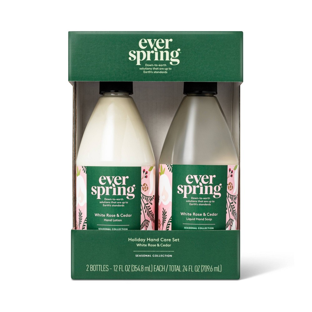 White Rose & Cedar Hand Soap + Lotion Gift Set - 24 fl oz/2pk - Everspring