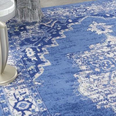 Navy Floral Essence 8' x 10' Easy-Care Synthetic Rectangular Rug
