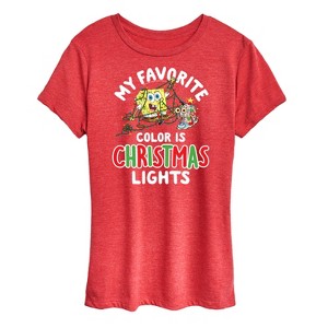Women's - SpongeBob SquarePants - My Favorite Color Is Christmas Lights Short Sleeve Graphic T-Shirt - 1 of 4