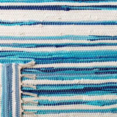 Handmade Ivory & Blue Stripe Cotton Round Area Rug - 5' x 8'