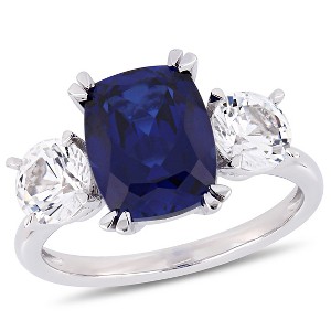 EVERLY JEWELRY  | 10K White Gold 6 1/10 CT TGW Created Blue Sapphire Created White Sapphire Fashion Ring - 1 of 4