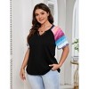 Women's Plus Size Shirt Notched Neck Color Block Blouse Short Sleeve Tunic Top - 3 of 4