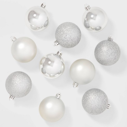 50ct Shatter-resistant Round Christmas Tree Ornament Set Silver ...