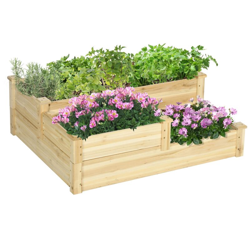 Outsunny 3 Tier Raised Garden Bed, Wooden Raised Flower Bed, Outdoor Planter Box Kit for Vegetables, Herbs, Flowers, 42.5" x 34.75" x 14.25", Natural, 4 of 7