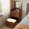KTMBDW 3 in 1 Vanity Desk, Compact Vanity with 3 Drawers, Makeup Desk with Flip-up Lighting Mirror and Cushioned Stool, Nightstand for Bedroom - 2 of 4