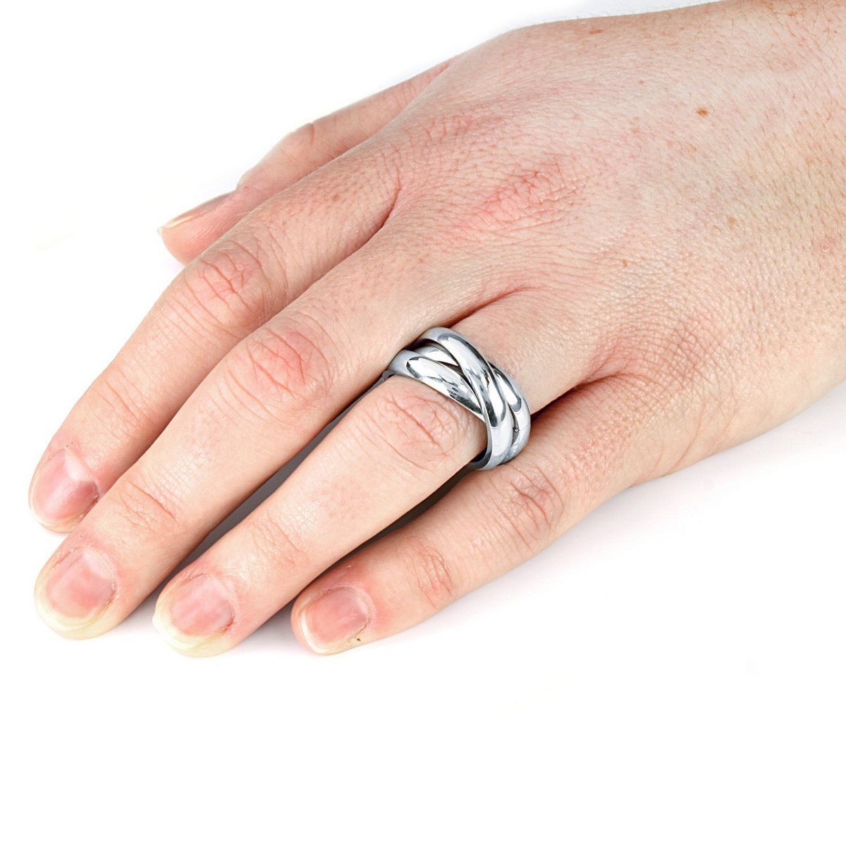 Women's Polished Interconnected Links Steel Ring - West Coast Jewelry - thumbnail 2