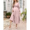 Maternity Dress Women's V-Neck Puff Sleeve Pleated Maternity Maxi Dress for Baby Shower or Casual Wear  lightgreenflower XL - 4 of 4