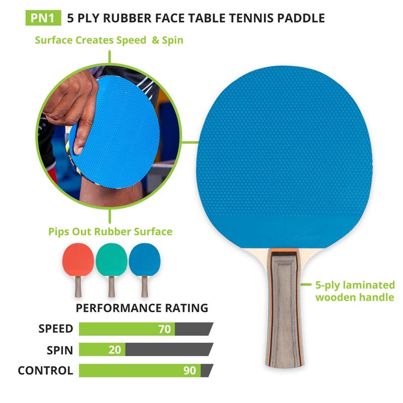 Champion Sports Rubber Face Table Tennis Paddle, 5-Ply, Pack of 6, 3 of 5