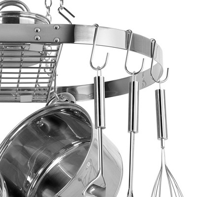 Stainless Steel Oval Ceiling Pot Rack with Hooks
