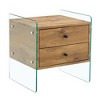 Homy Casa Modern Glass Side End Table with Wood Grain Drawers, Brown - 2 of 4