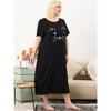 Agnes Orinda Women's Plus Size Soft Knit Cute Cat Print Short Sleeve Split Hem Pockets Midi Sleep Shirts Nightgowns - 2 of 4