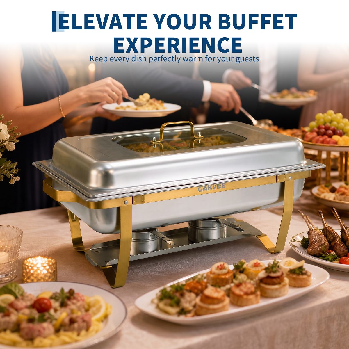 2/4 Pack 8 QT Stainless Steel Chafing Dish Buffet Set, Roll Edge Food Warmers for Heating & Cooling, Mirror Polished Buffet Servers for Catering - thumbnail 4