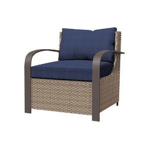 YARDSIGHT Modern PE Rattan Patio Chair  Plush Cushioned Outdoor Dining Seating with Curved Armrests Weather-Resistant Wicker for Patio & Garden - 1 of 4