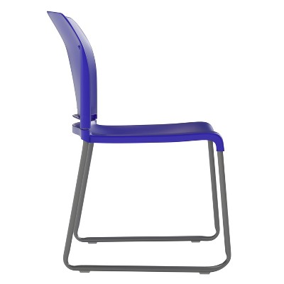 Blue Metal Full-Back Contoured Stacking Chair with Gray Sled Base