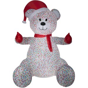 Gemmy Animated Airblown Inflatable Hugging Candy Sprinkles Bear w/Santa Hat and Scarf Giant, 8.5 ft Tall - 1 of 2