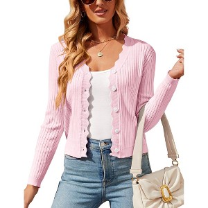 Womens Lightweight Knit Cardigan V Neck Long Sleeve Front Button Down Elegant Shrugs for Dresses,Light Pink - XL - 1 of 4