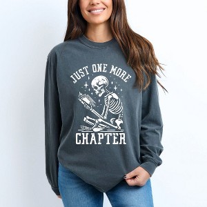 Simply Sage Market Women's One More Chapter Skeleton Long Sleeve Garment Dyed Tee - 1 of 4