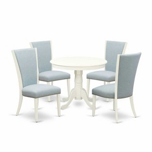 HomeStock 5-Piece Round Linen White Finish Solid Wood Top Dining table with 4 Chairs - 1 of 4