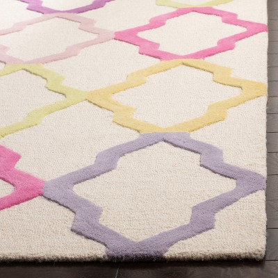 Ivory and Multicolor Round Hand-Tufted Wool Kids Rug