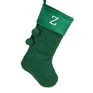 Personalization Mall Cozy Green Shearling Embroidered Initial Christmas Stocking - 1 of 3