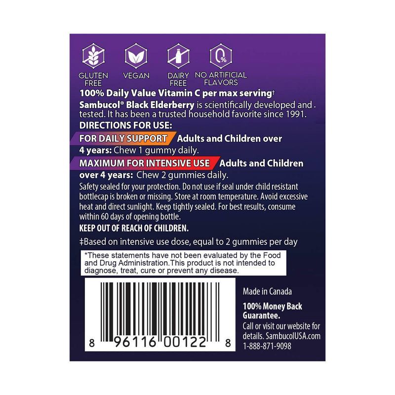 Sambucol Black Elderberry Immune Support Vegan Gummies with Vitamin C and Zinc - 30ct, 5 of 13