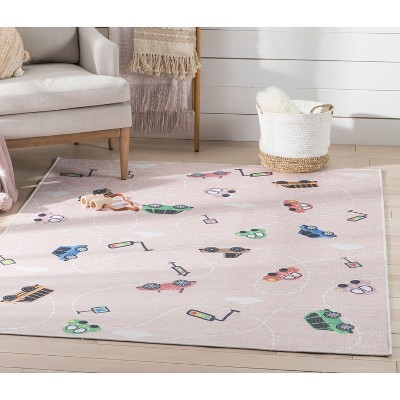 Blush Traffic Pattern Kids Washable Chenille Area Rug