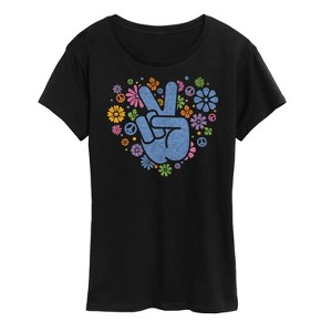 Women's - Instant Message - Peace Sign & Flowers Short Sleeve Graphic T-Shirt - 1 of 4