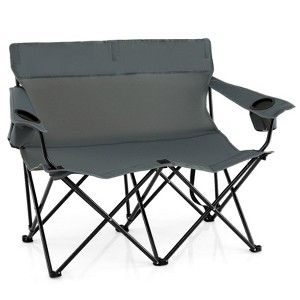 Costway 2-Person Outdoor Folding Loveseat with Cup Holders Armrests Carrying Bag - 1 of 4