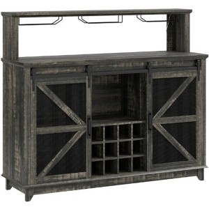 JANSNO Farmhouse Wine & Coffee Bar Cabinet with Lights, Includes Wine and Glass Racks for Home - 1 of 4