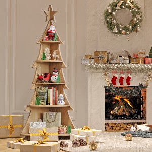 Corner Bookcase, Christmas Tree Corner Bookcase, Creative Bookcase, Solid Wood Storage Shelf, Display Shelf, Children's Bookcase, Splicable - 1 of 4