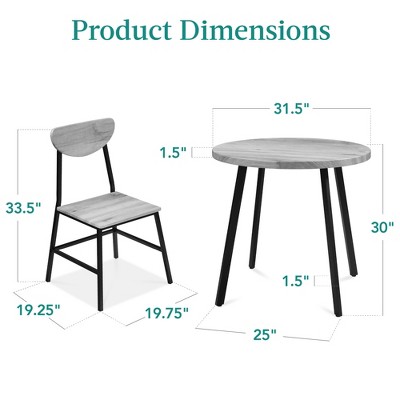 Gray Engineered Wood and Metal 3-Piece Round Dining Set