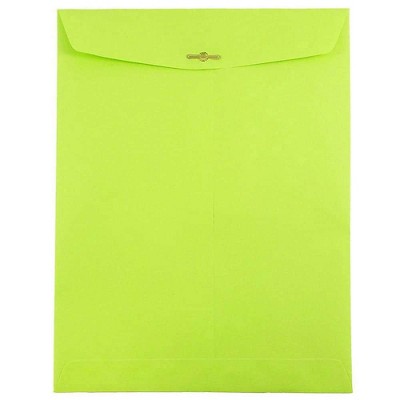 JAM Paper Open End Catalog Colored Envelopes w/Clasp Closure 9x12 Lime Green 900835395