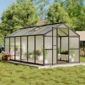 Greenhouse, Aluminum Polycarbonate Greenhouse for Outdoor Use with Roof Vents, Large Aluminum Walk-In Greenhouse with Sliding Lockable Door - 1 of 4