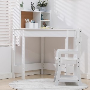 Kids Study Desk and Chair Set, White Corner Table with Adjustable Chair, Hutch, Cork Bulletic Board, Pen Holders, Small Art Table Homework Table Set - 1 of 4