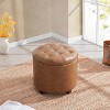Ornavo Home Faux Leather Upholstered Round Tufted Storage Ottoman with Wooden Legs - 2 of 4