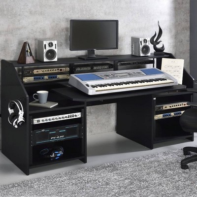 Studio Black 71" Music Desk with Keyboard Tray and Headphone Hooks
