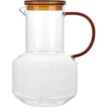 Glass Pitcher with Lid – Set of 2 Glass Water Pitcher 55Oz – Cold Carafe  for Ice Tea, Water, Lemonade, Coffee – Elegant and Modern – Practical Spout