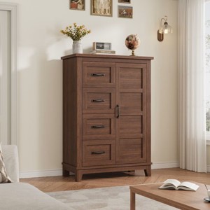 4 Bedroom Dresser, 45.7 Inches High Dresser with Doors, Vertical Dresser with Storage, Freestanding Wardrobe Dresser, Suitable for Bedroom, Walnut - 1 of 4