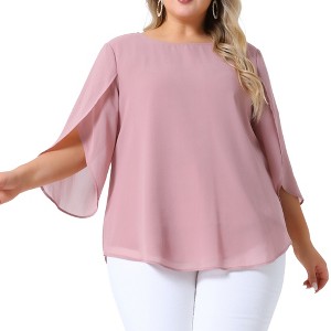 Agnes Orinda Women's Plus Size Flutter Petal 3/4 Sleeve Chiffon Loose Flowy Summer Blouses Tops - 1 of 4