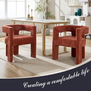 MOONMISS Modern Barrel Dining Chair, Chenille Upholstered Accent Side Chair with Arms Comfy Makeup Vanity Chair, Dining Living Room - 1 of 4