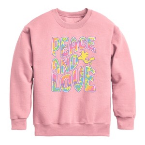 Boys' - Peanuts - Peace & Love Woodstock Graphic Long Sleeve Fleece Sweatshirt - 1 of 4