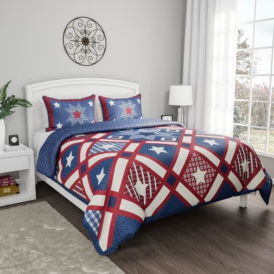 Quilt and Bedding Set Hypoallergenic Microfiber Homestead Patriotic Americana Print
